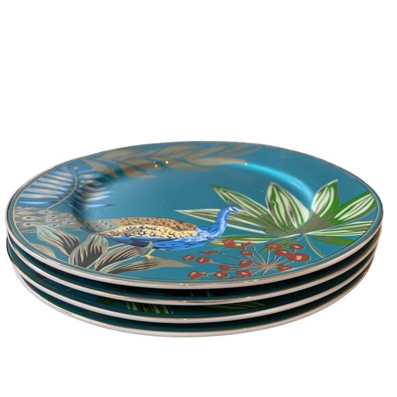 GRACE TEAWARE Gold Gilded Peacock Design 8" Fine Porcelain Plate Set of 2 NEW - Picture 4 of 10